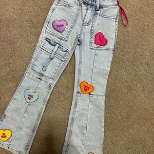 Justice Light Blue Jeans with Colorful Heart Patches